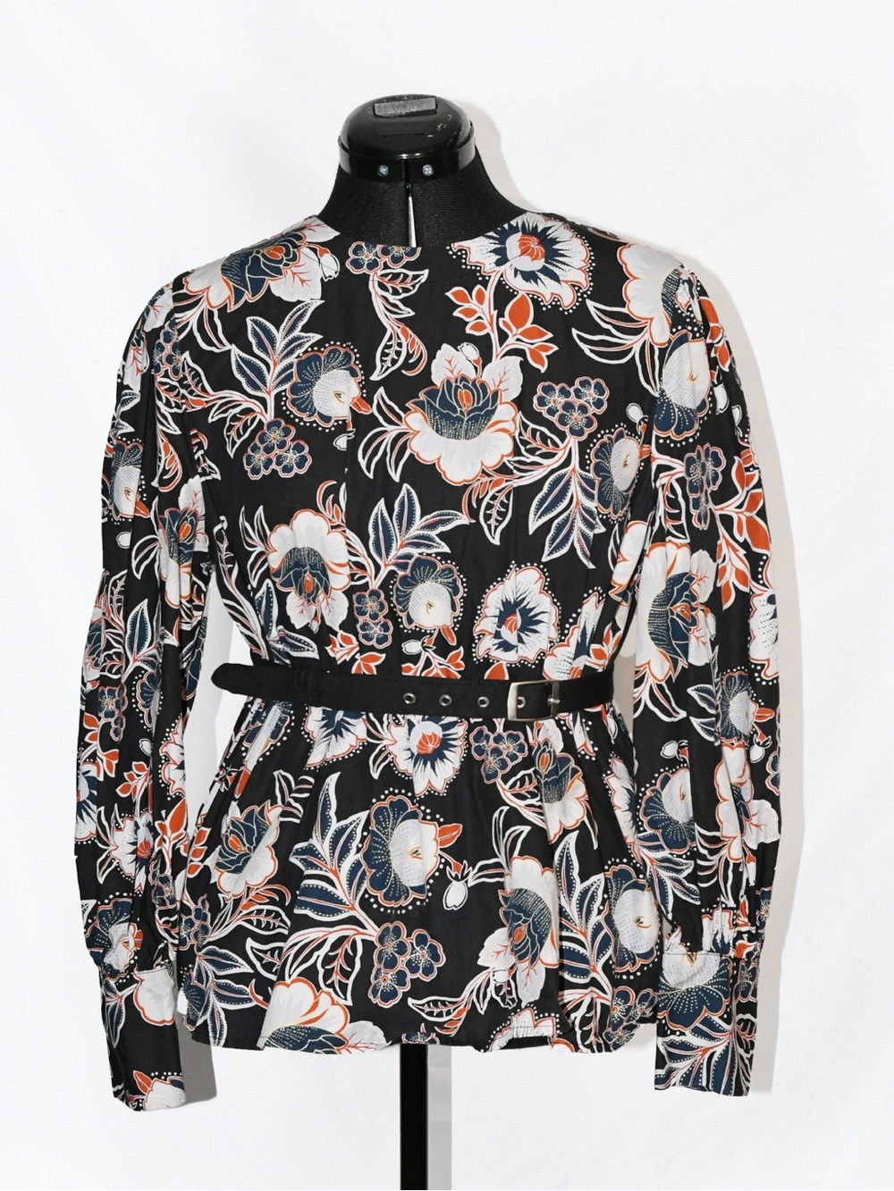 Cotton Floral Baroque Blouse Long-Sleeve Mock neck